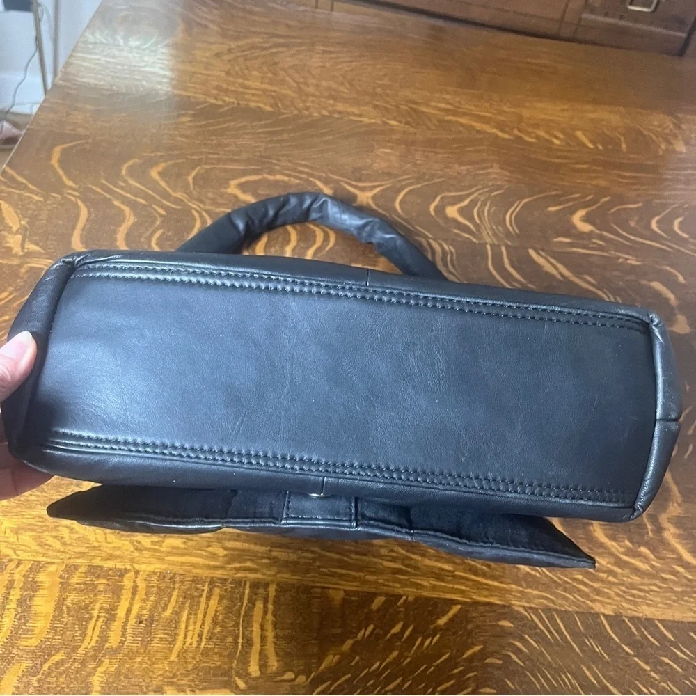 Stylish Black Leather Quilted Puffy Flap Over Large Shoulder Bag